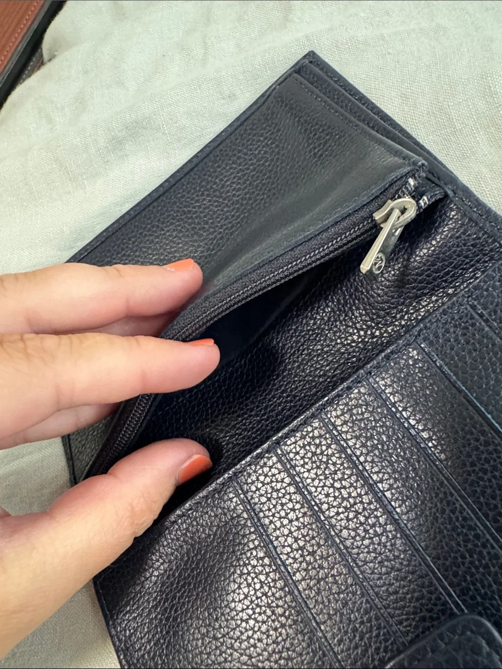 Longchamp Vintage Leather Continental Trifold Travel Wallet & Passport Holder
